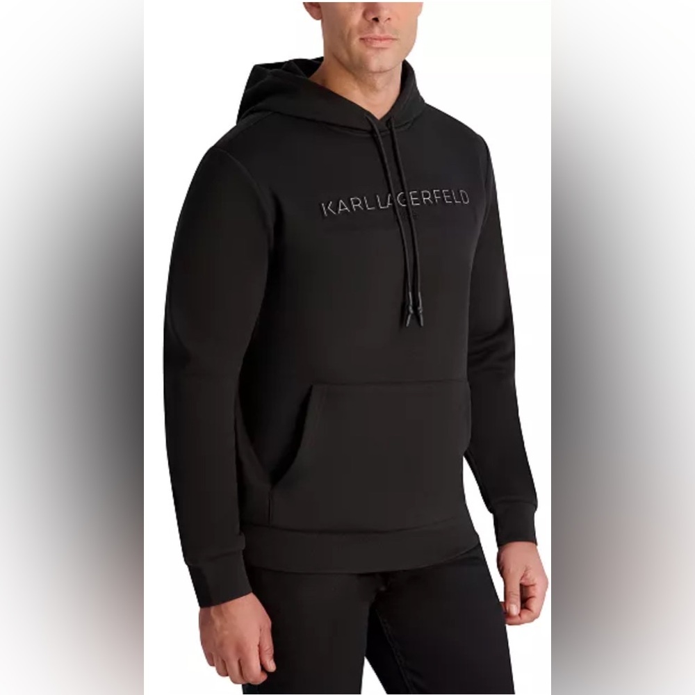 KARL LAGERFELD PARIS Men's Embossed Logo Detail Pull-On Hoodie